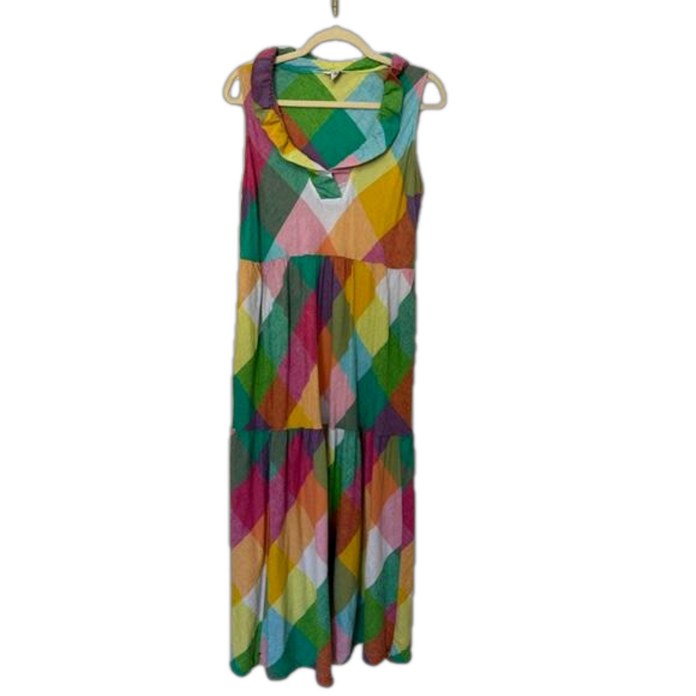 Crown & Ivy Sleeveless Ruffled V-Neck Maxi Multicolored